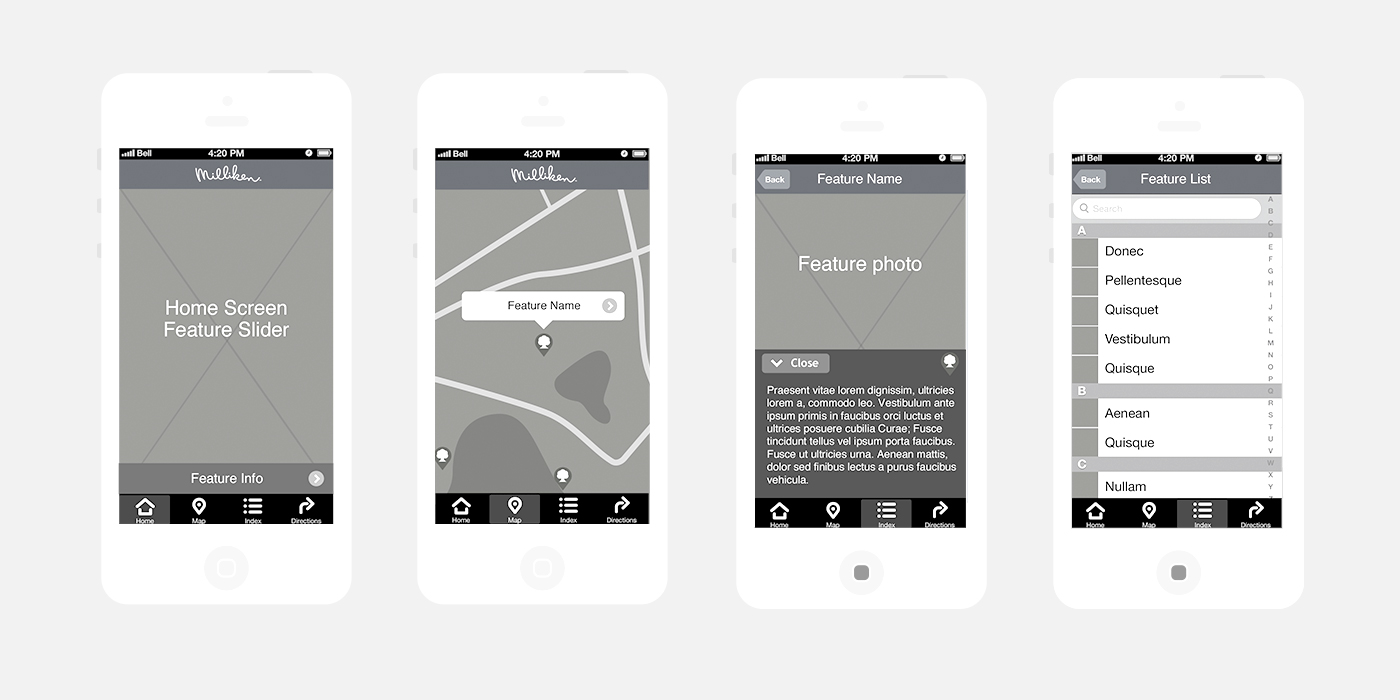 Milliken hi-fidelity wireframes